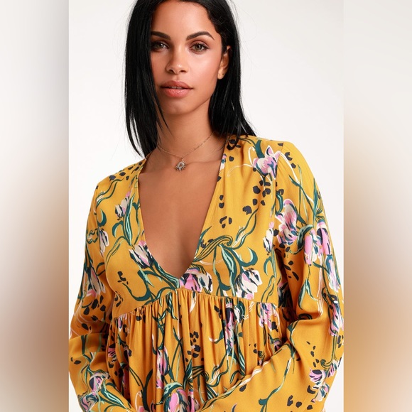 Free People Bella Golden Yellow Floral Print Tunic - Picture 10 of 10